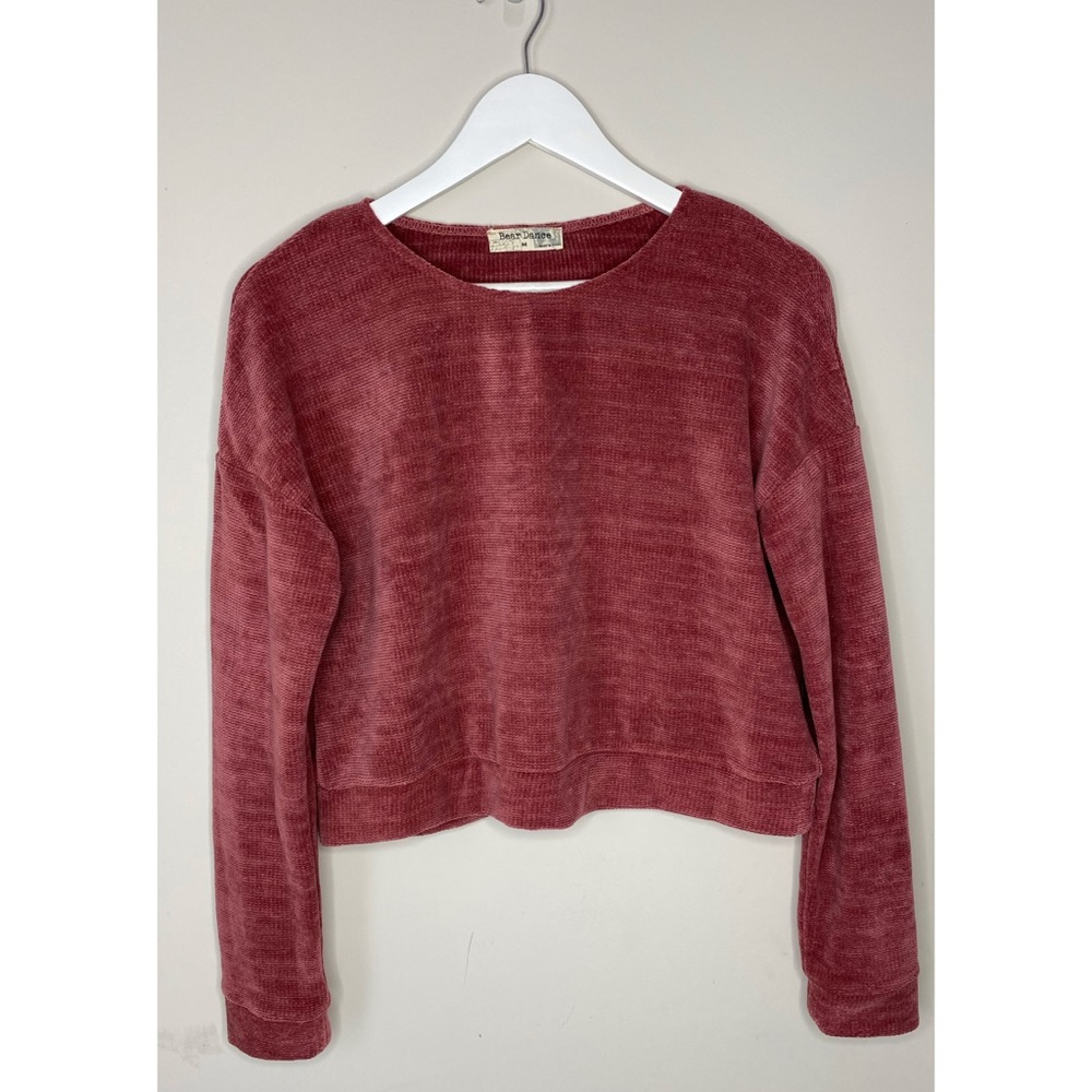 Bear Dance cropped chenille burgundy sweater top M